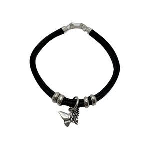 950 Sterling Silver Black Leather Bracelet Butterfly Charm